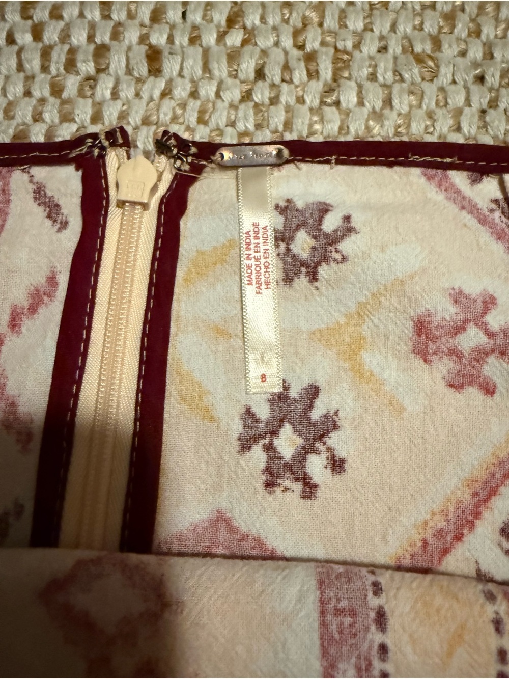 Free People Women’s Wrap Skirt in Cream and Maroon - Picture 4 of 8